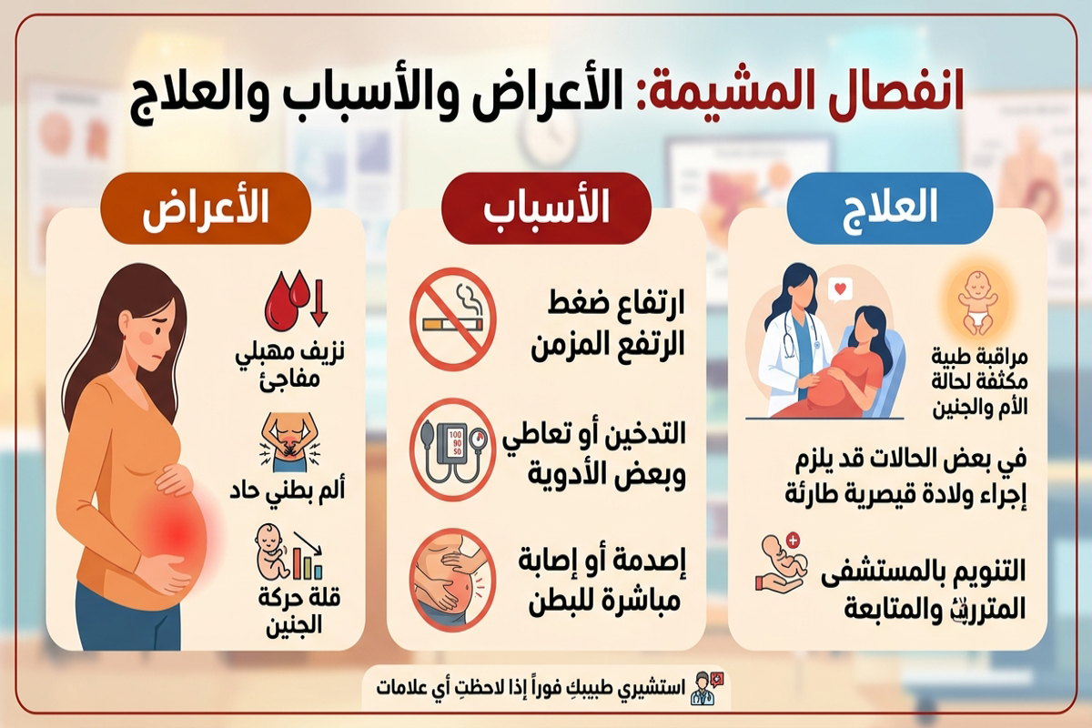انفصال المشيمة: الأعراض والأسباب والعلاج