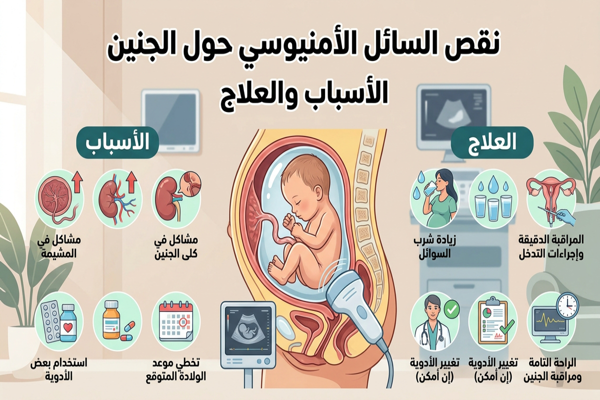 نقص السائل الأمنيوسي حول الجنين: الأسباب والعلاج